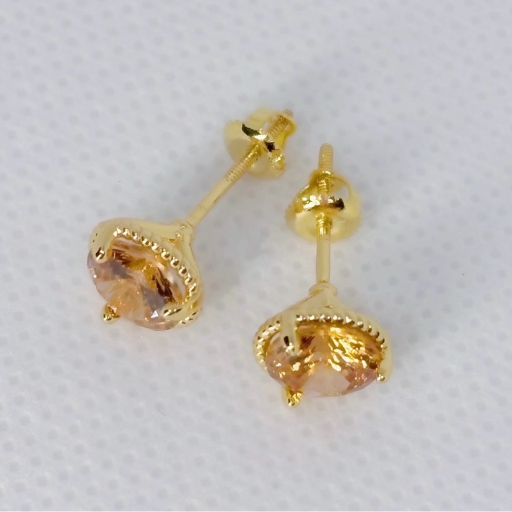 18k Yellow Gold Plated Sterling Silver Screw-Back 1.28ct Each Morganite Studs - Picture 4 of 13